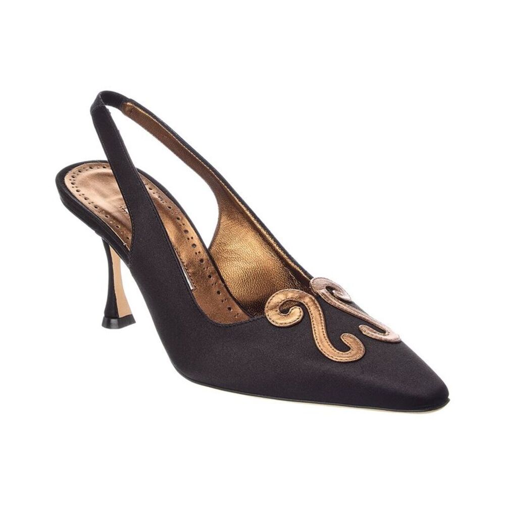Manolo Blahnik Durbar 90 Satin Slingback Pump, Black